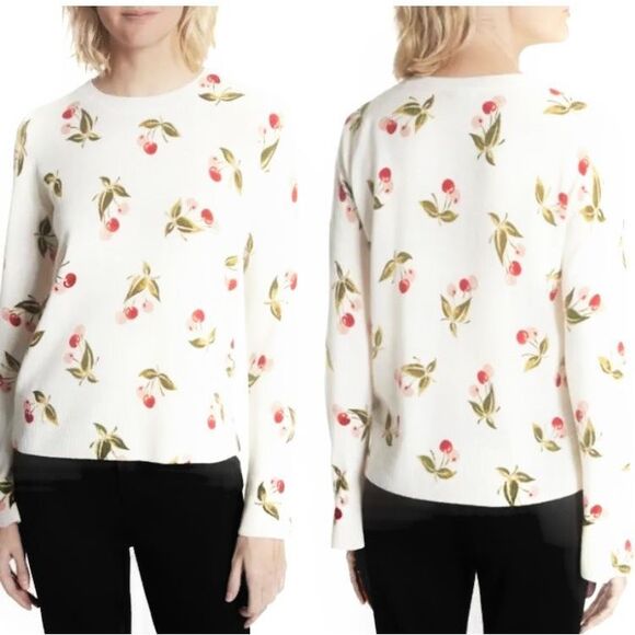 Joie Varden Cherry-Print 100% Cashmere Sweater Sz M - Picture 1 of 9